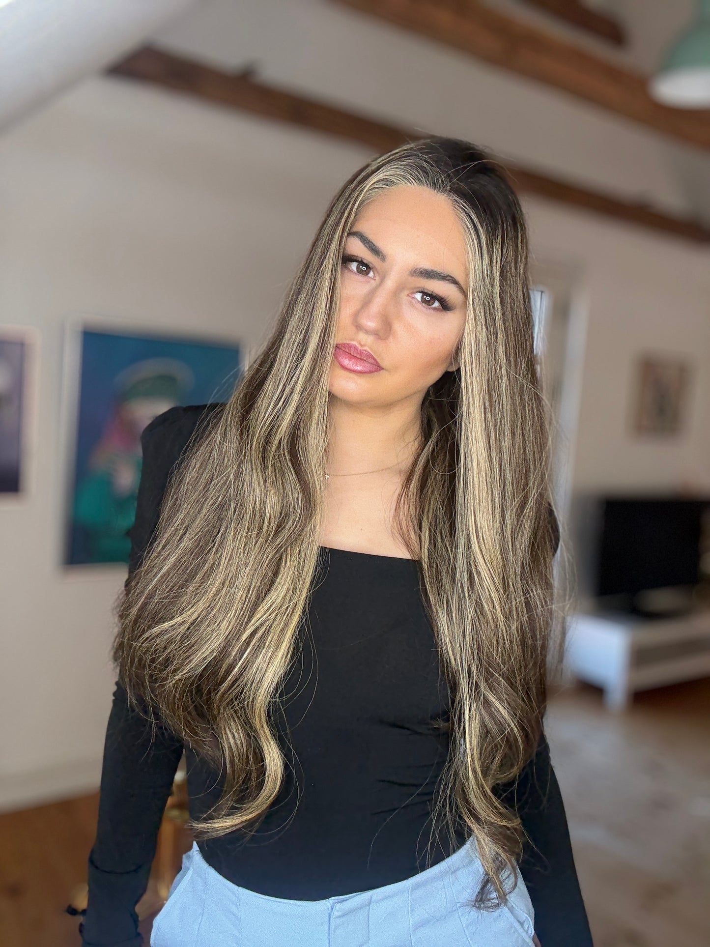 Exclusive collection - European wig - Brown Wig With Dark Roots & Blonde Highlights #1B + #3/#24