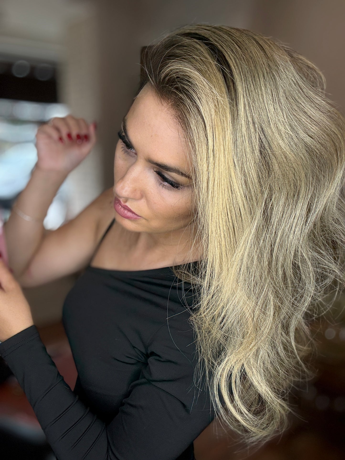 Dark brown with blonde highlights