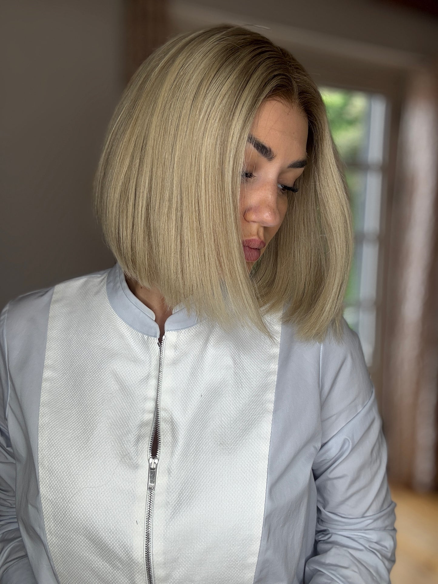 Short Blonde Wig With Warm Roots