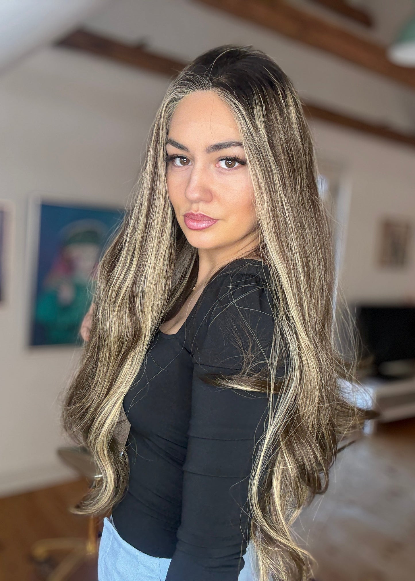 Exclusive collection - European wig - Brown Wig With Dark Roots & Blonde Highlights #1B + #3/#24