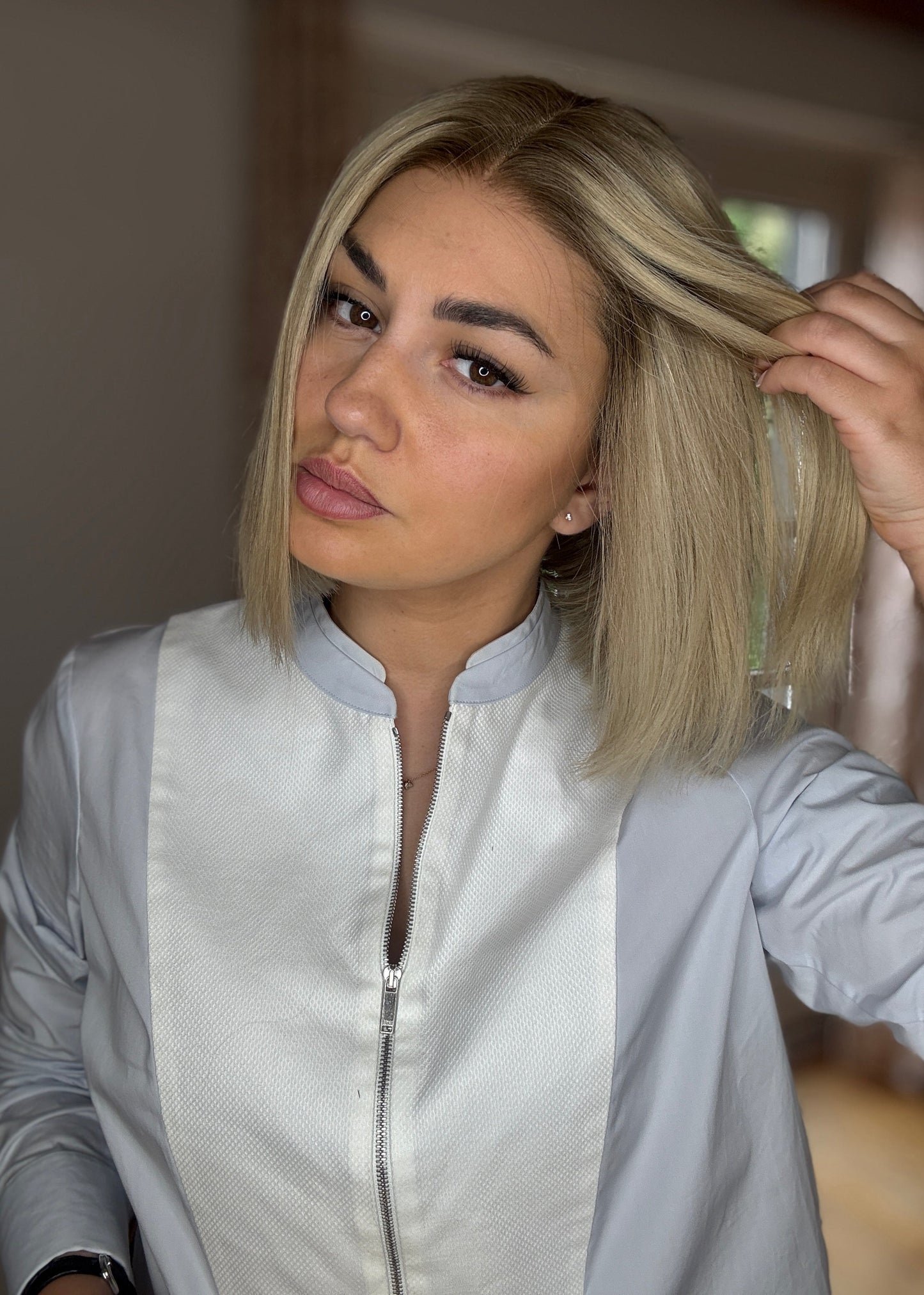 Short Blonde Wig With Warm Roots