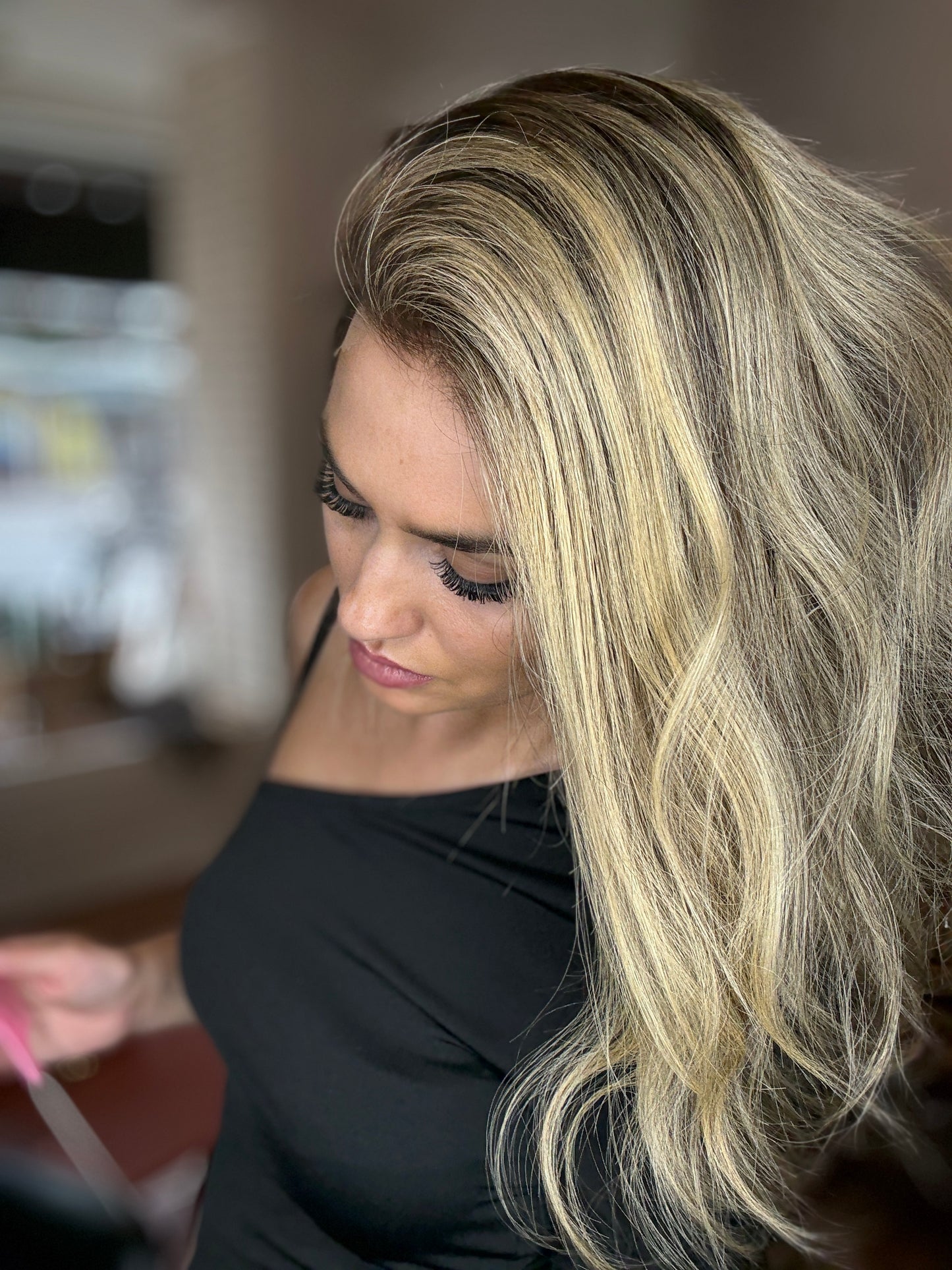 Dark brown with blonde highlights