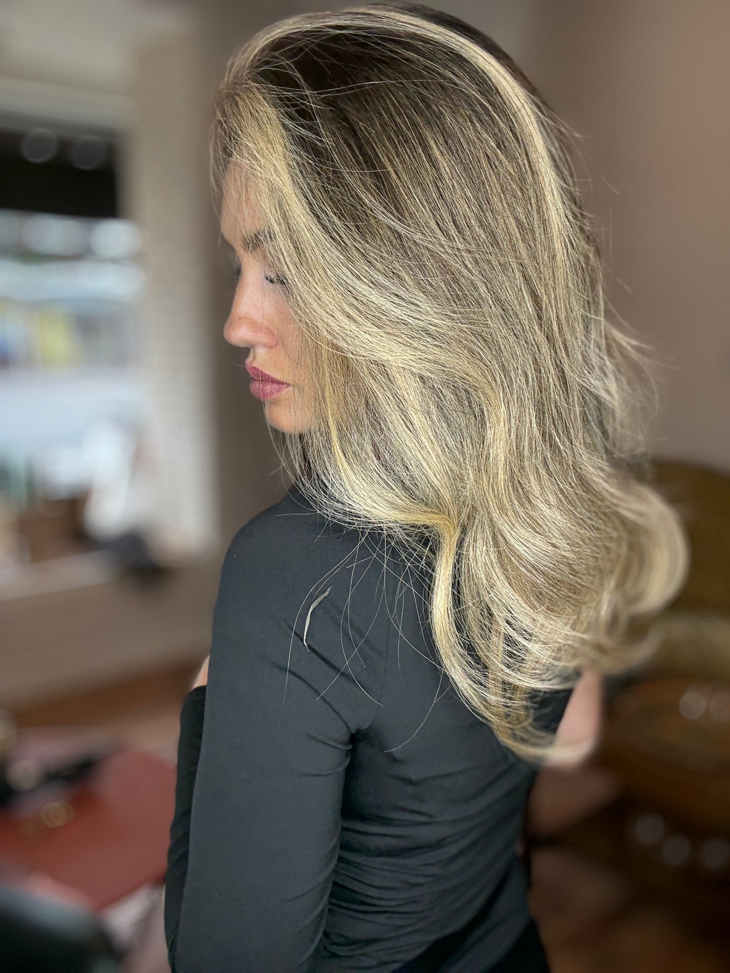 Dark brown with blonde highlights